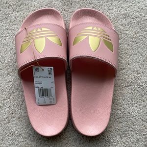 Adidas slides. NWT. Pink/Gold.